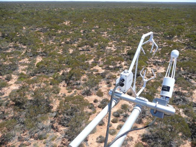 View from toop of tower at Calperum with eddy covariance instruments in the foreground